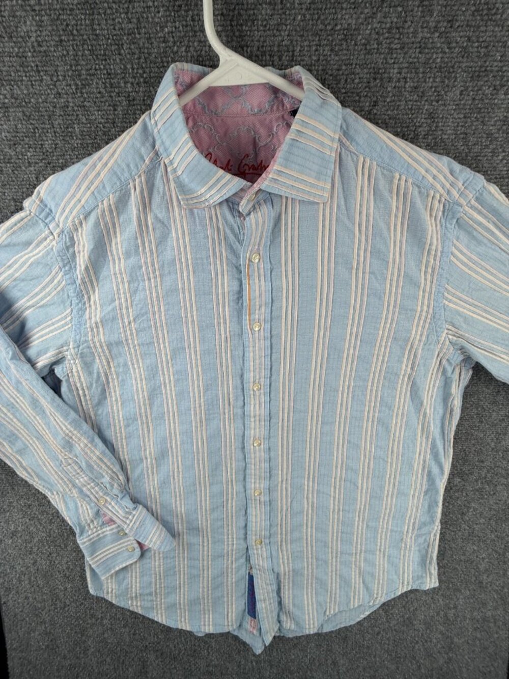 Robert Graham Button Up Shirt Long Sleeve Men Cotton Blue Pink Striped Large